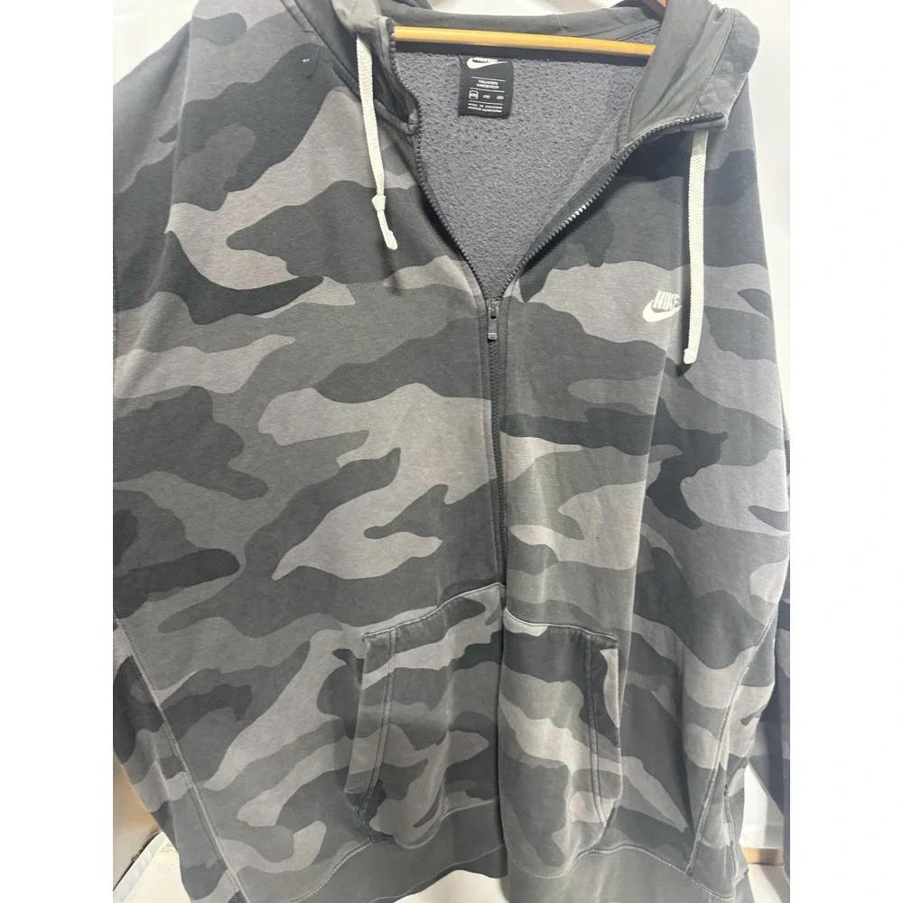 Y2K Nike Men Camo Full Zip Hoodie Sweatshirt Size 4XL Streetwear Cotton Athletic